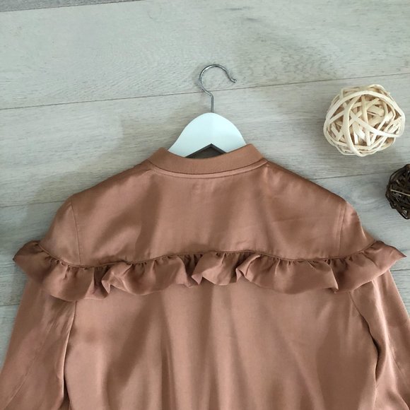 Maison Jules Satin Ruffled Bomber Jacket - Picture 9 of 12